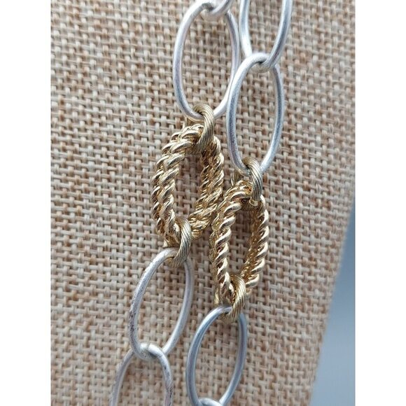Talbot's Chunky Chain Double Strand Two Tone Statement Necklace Smooth Twisted - Picture 6 of 9